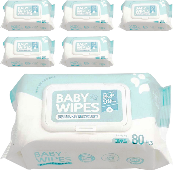 FAmILyLIFE 生活 嬰兒純水珍珠紋柔濕巾 掀蓋式, 50g, 80張, 6包