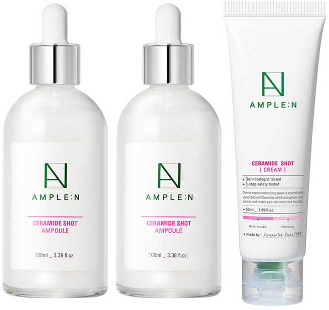 코리아나 앰플엔 세라마이드샷 앰플 대용량 100ml 2개 + 세라마이드샷 크림 50ml, 1세트
