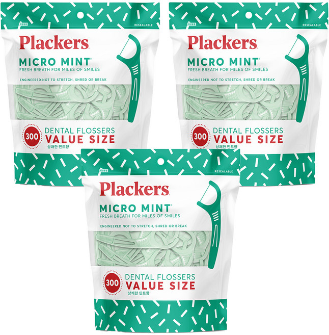 플랙커스 마이크로 민트 치실, 8cm, 300개입, 3개