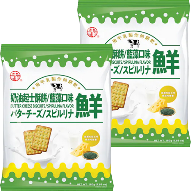 中祥 藍藻奶油起士餅乾, 280g, 2袋