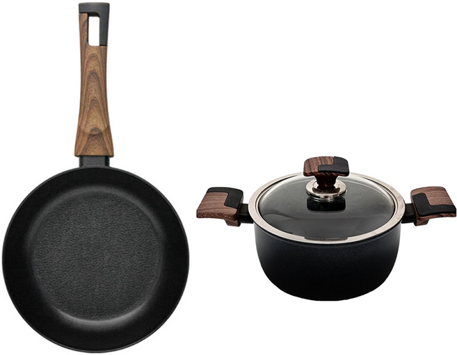 실바트 인덕션 까리노 IH 냄비프라이팬 세트, 블랙 + 브라운, 프라이팬 20cm + 양수냄비 24cm, 1개