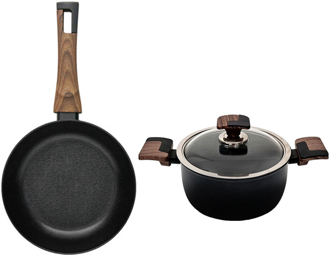 실바트 인덕션 까리노 IH 냄비프라이팬 세트, 블랙 + 브라운, 프라이팬 20cm + 양수냄비 20cm, 1개