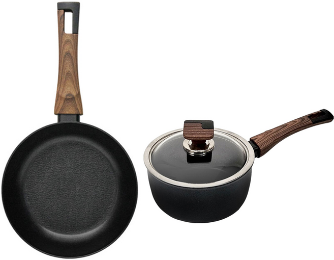 실바트 인덕션 까리노 IH 냄비프라이팬 세트, 블랙 + 브라운, 프라이팬 20cm + 편수냄비 18cm