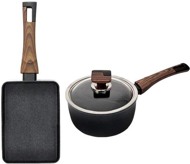 실바트 인덕션 까리노 IH 냄비프라이팬 세트, 블랙 + 브라운, 계란말이팬 18cm + 편수냄비 18cm, 1개