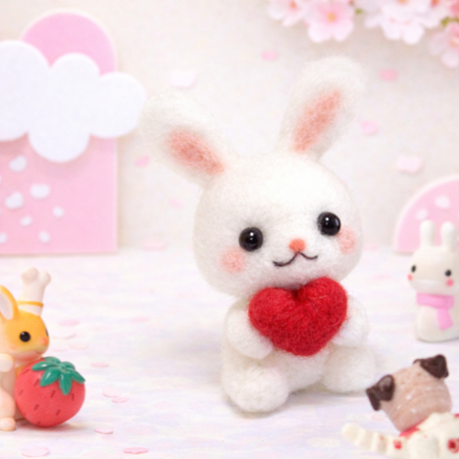 아트조이 DIY 양모펠트 키트, 1세트, 하트토끼