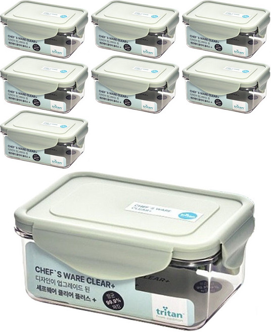 셰프웨어 클리어플러스 밀폐용기 직사각, 8개, 580ml