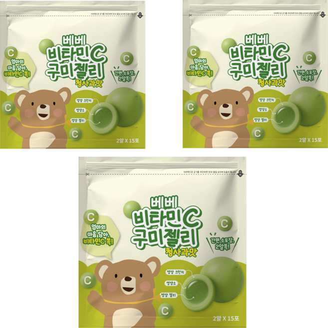 BEBE 貝兒 Q脆球 維生素C, 青蘋果, 48g, 3袋
