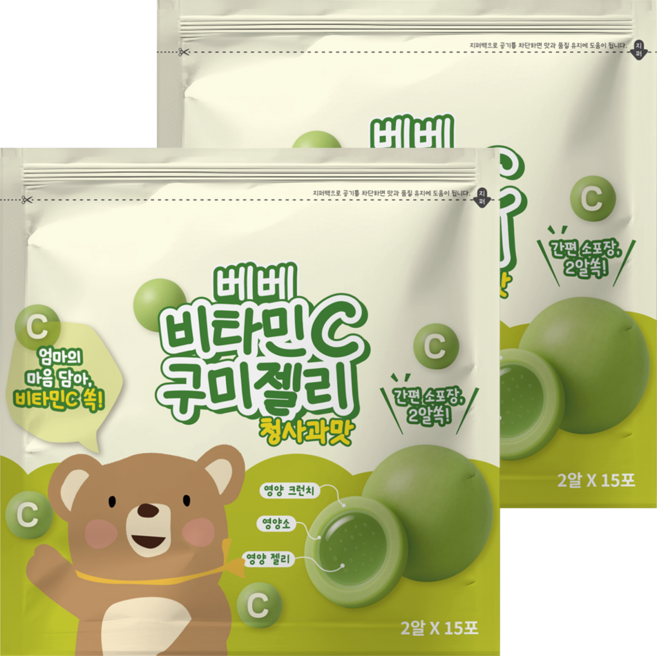 BEBE 貝兒 Q脆球 維生素C, 青蘋果, 48g, 2袋