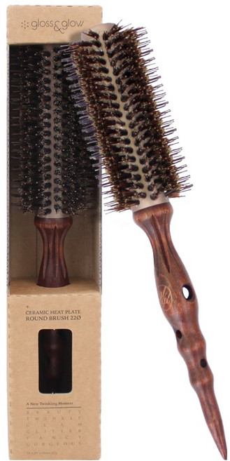 gloss&glow 韓國製 高階陶瓷加熱板 彈力豐盈圓梳 5號 22mm, 1個, 棕色
