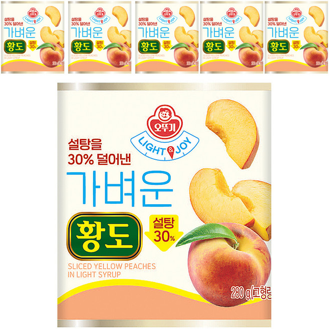 오뚜기 LIGHT 앤 JOY 가벼운 황도, 280g, 6개
