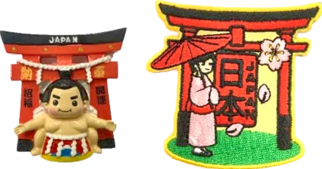 A-ONE 匯旺 招福開運相撲 Sumo旅遊磁鐵 + 日本和服少女鳥居臂章 2件組 刺繡材質 聚酯纖維, 相撲 Sumo旅遊 日本和服少女鳥居