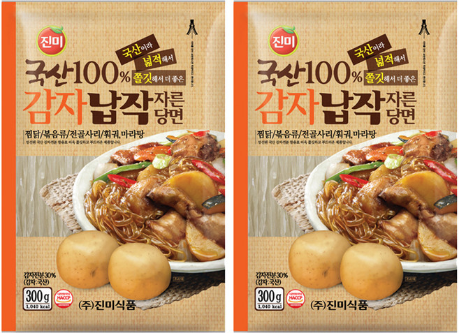 진미 국산감자 납작 자른당면, 300g, 2개