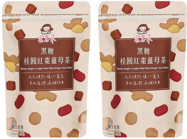 蜜思朵 黑糖桂圓紅棗薑母茶, 17g, 18顆, 2袋