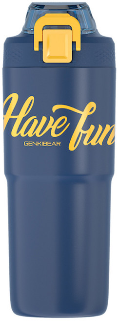 GENKI BEAR 元氣熊 316L不銹鋼雙飲隨行保溫杯, 藍色, 750ml, 1個