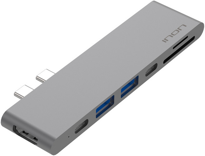 아이논 USB 3.0 C타입 듀얼 7in1 맥북프로 일체형 멀티허브 썬더볼트3 IN-UH310C, 그레이, 1개
