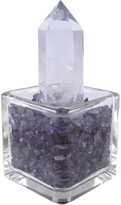 advance jewel 寶峻晶石館 白水晶柱紫水晶碎石盆, 白色