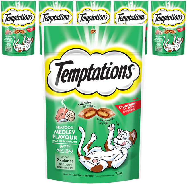 템테이션 고양이 스낵, 해산물맛, 75g, 6개