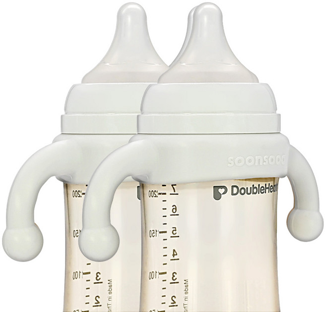 순수아 더블하트 2 3세대 모윰 스펙트라 유미 란시노 미니노어 호환 실리콘 젖병 손잡이, 화이트, 2개