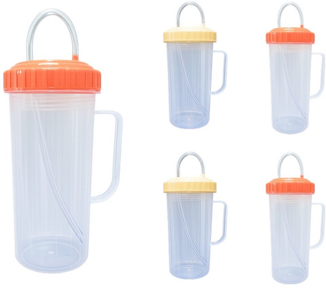 리빙패밀리 흘림방지 손잡이 빨대컵, 랜덤 발송, 5개, 400ml