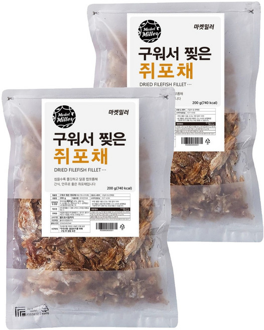 마켓밀러 구워서 찢은 쥐포채, 200g, 2개
