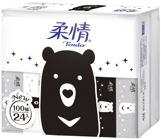 柔情 抽取式衛生紙 熊熊經典款, 24包, 1袋