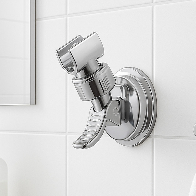 위더스욕실용품 워터링 360도 회전 각도조절 흡착식 욕실 샤워기 거치대, 실버