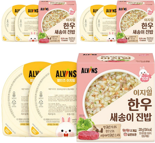 엘빈즈 이지밀 실온 이유식 한우 새송이 진밥, 220g, 3개