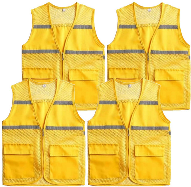 패션공감 반사판 작업 심플 메쉬 조끼, 옐로우, 4개