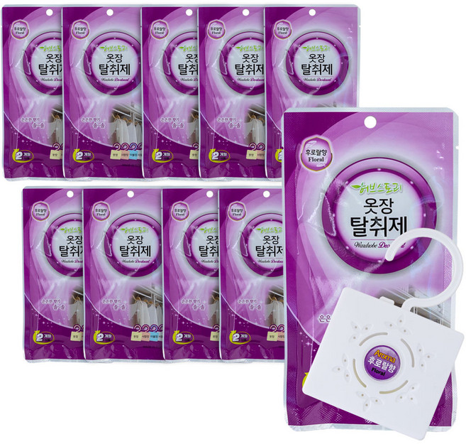 허브스토리 옷장 탈취제 후로랄향 본품, 10개, 1g