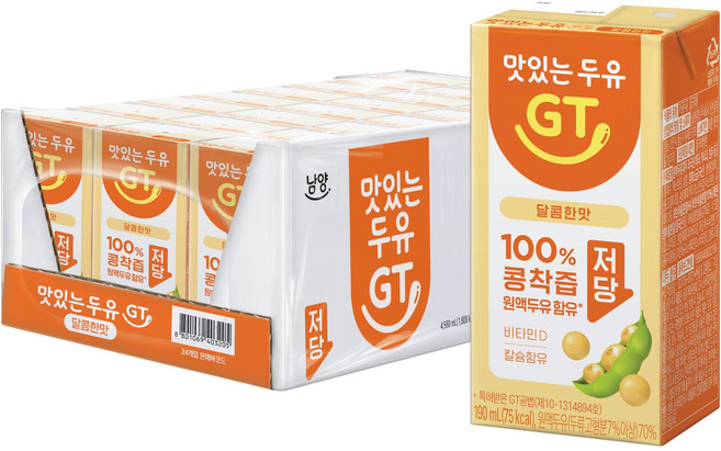 6위 - 맛있는두유GT 달콤한맛 저당, 190ml, 24개