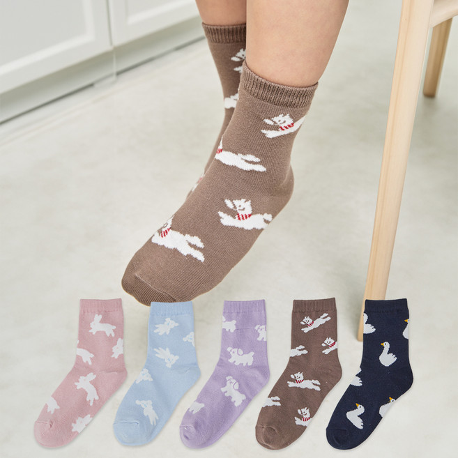 베이스알파에센셜 동물 친구들 양말 5켤레 세트