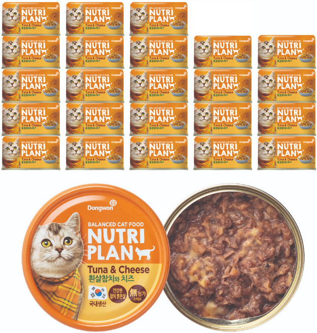 동원뉴트리플랜 고양이 간식 습식캔, 혼합맛(흰살참치/치즈), 160g, 24개