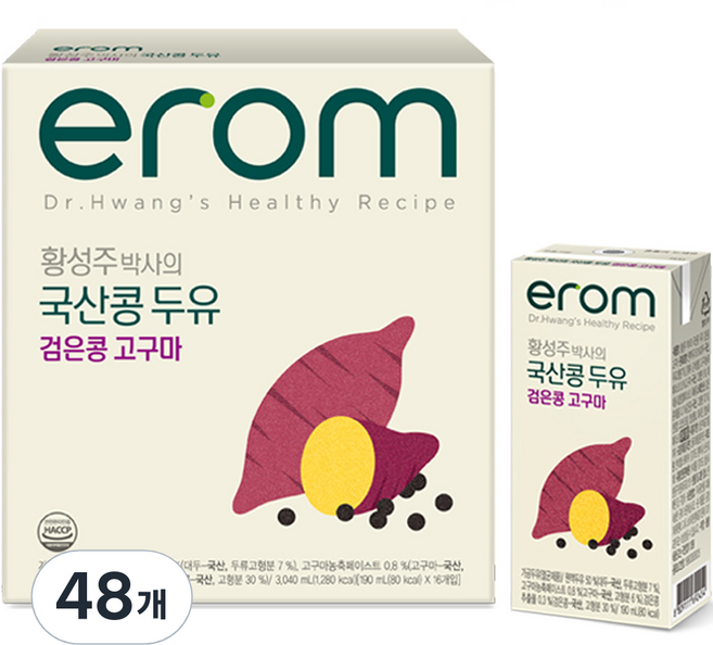 이롬 황성주박사의 국산콩 두유 검은콩 고구마, 48개, 190ml