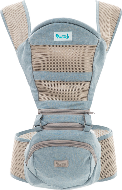YODA 優的寶貝 儲物座椅式揹帶 透氣款 適用於3-36個月寶寶, 碧湖藍