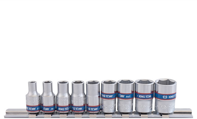 KING TONY 金統立 專業級工具公制套筒9件組 KT2509MR 1/4吋 二分 DR 附置物鐵架, 1套, 2335M 4 + 5 + 6 + 7 + 8 + 9 + 10 + 11 + 13