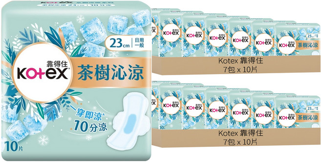 Kotex 靠得住 日用型茶樹沁涼棉, 23cm, 10片, 14包