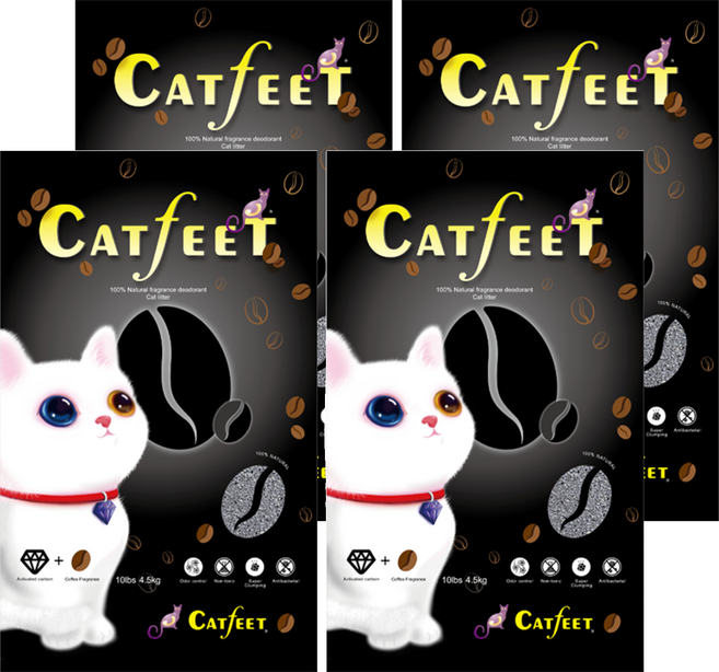 Catfeet 黑鑽活性碳貓砂 10lb, 咖啡, 4.5kg, 4袋