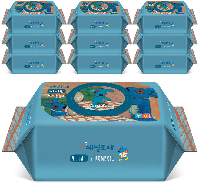 페넬로페 바이탈 플러스 스트롬볼리 아기물티슈 캡형, 65g, 70매, 10개