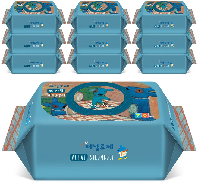 페넬로페 바이탈 플러스 스트롬볼리 아기물티슈 캡형, 65g, 70매, 10개 - 쿠팡