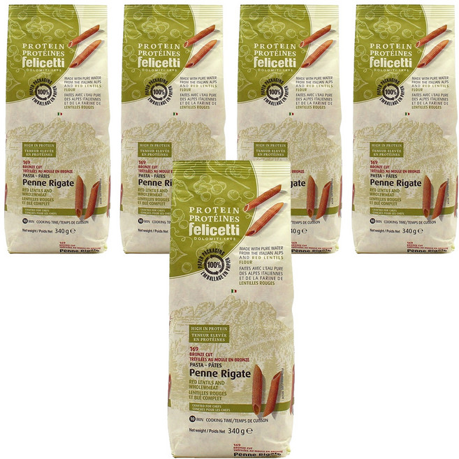 펠리체티 유기농 프로틴 레드렌틸 통밀 펜네, 340g, 5개