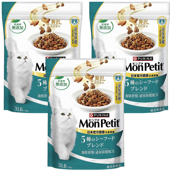 MonPetit 貓倍麗 成貓 海鮮拼盤乾飼料, 泌尿保健配方, 1.36kg, 3袋