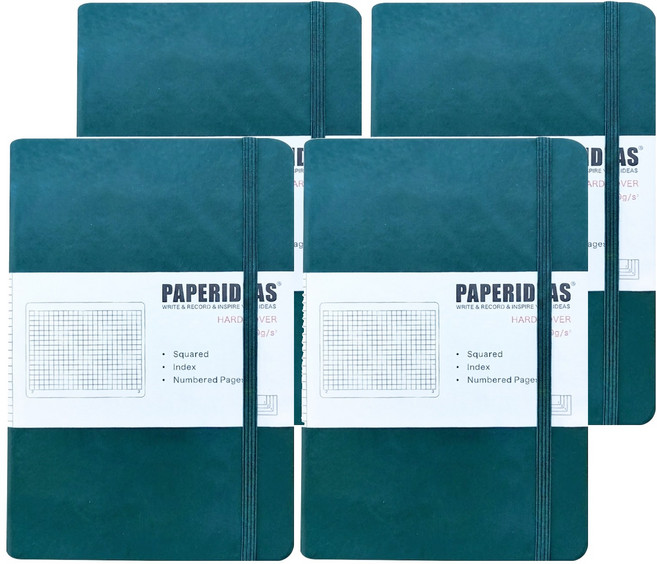 PAPERIDEAS A5 硬皮 188頁 方格 327g, 聖誕綠, 4本