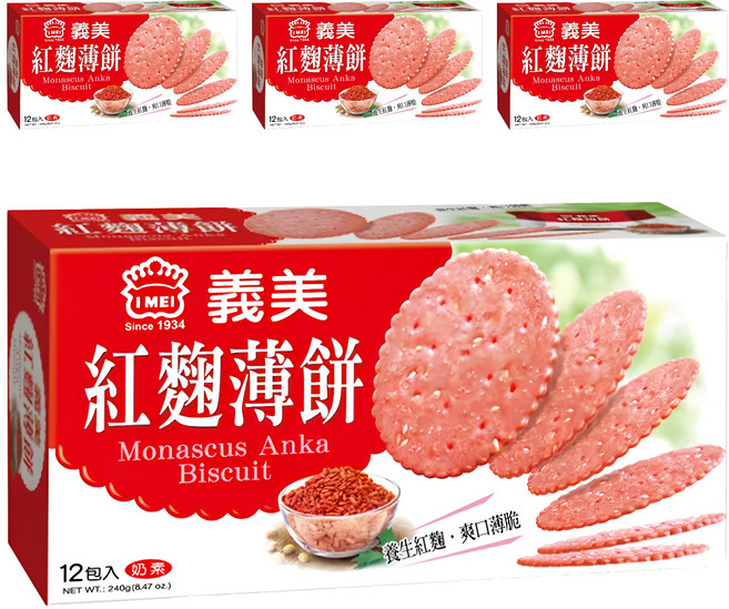 義美 紅麴養生薄餅 奶素, 240g, 4盒