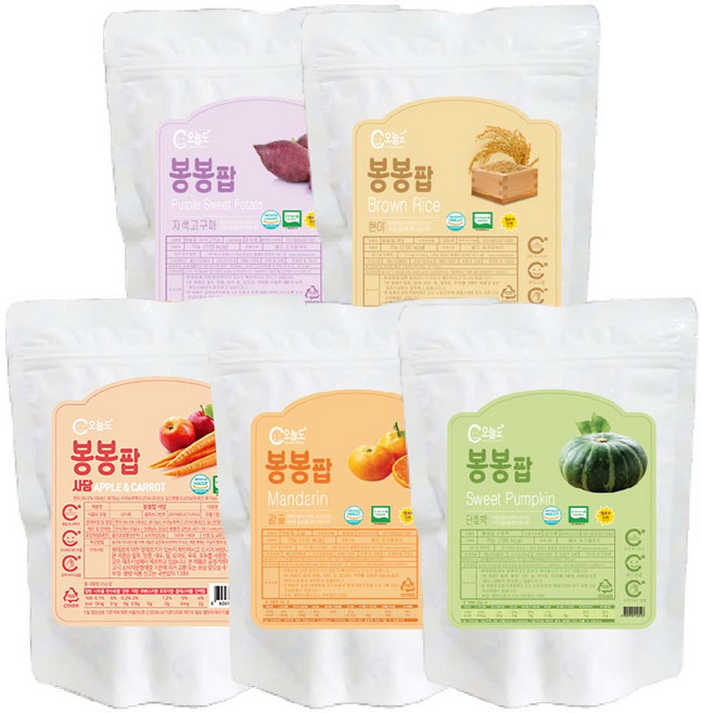오늘도 유기농 쌀과자 봉봉팝 5종 세트, 사과당근, 감귤, 단호박, 고구마, 현미, 1세트, 25g