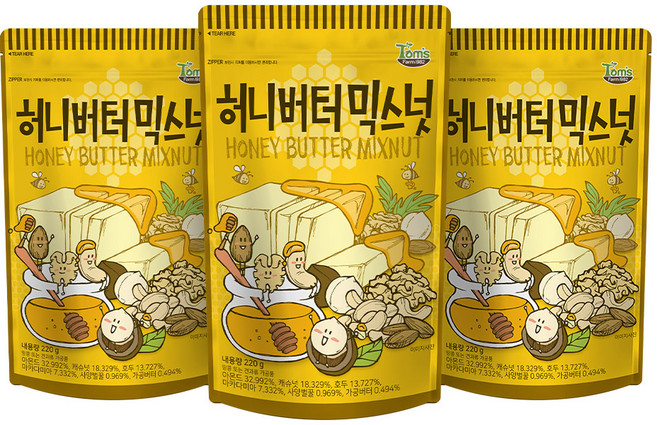 탐스팜 허니버터믹스넛, 220g, 3개