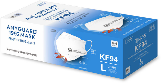 애니가드 뉴황사 방역용 마스크 대형 KF94, 25개입, 1개, 화이트