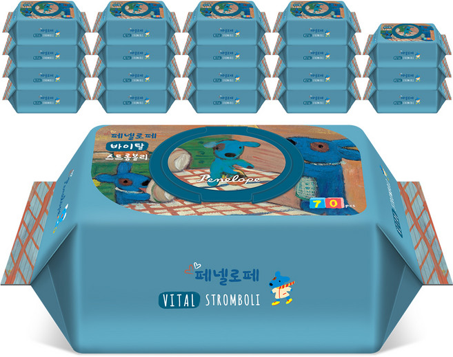 페넬로페 바이탈 플러스 스트롬볼리 저자극 아기물티슈 캡형, 65g, 70개입, 20개