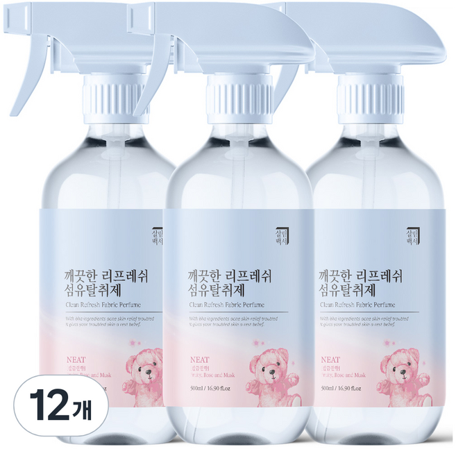 살림백서 깨끗한 리프레쉬 섬유탈취제 깔끔한향 본품, 500ml, 12개