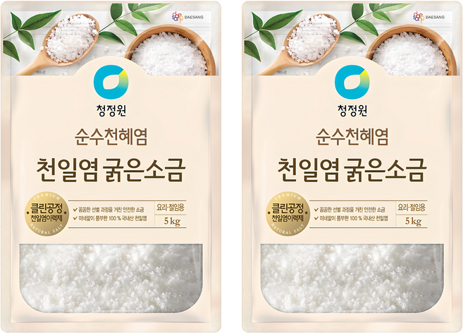 청정원 천일염 굵은소금, 5kg, 2개