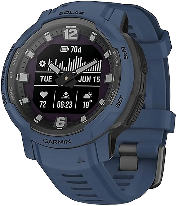 GARMIN INSTINCT 本我系列 Crossover Solar 太陽能複合式GPS智慧腕錶 潮浪藍 運動模式 健康監測, 23mm, GPS, 1支